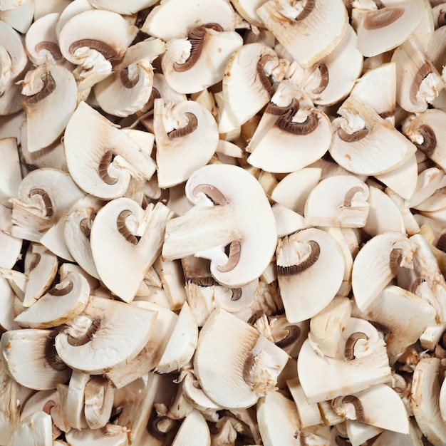 Mushrooms sliced for frying.