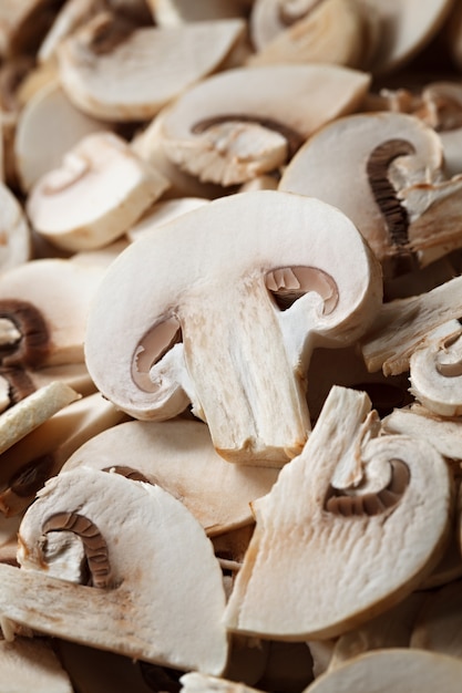 Mushrooms sliced for frying.