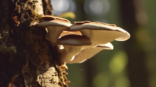 Mushrooms on a tree trunk in the forest