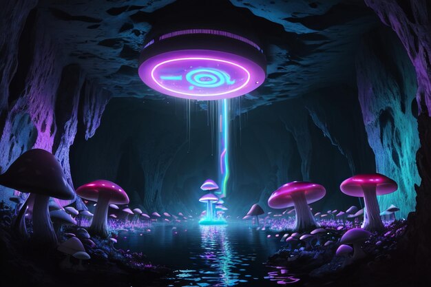 Mushrooms in underground caves cartoons abstract art colorful wallpaper background