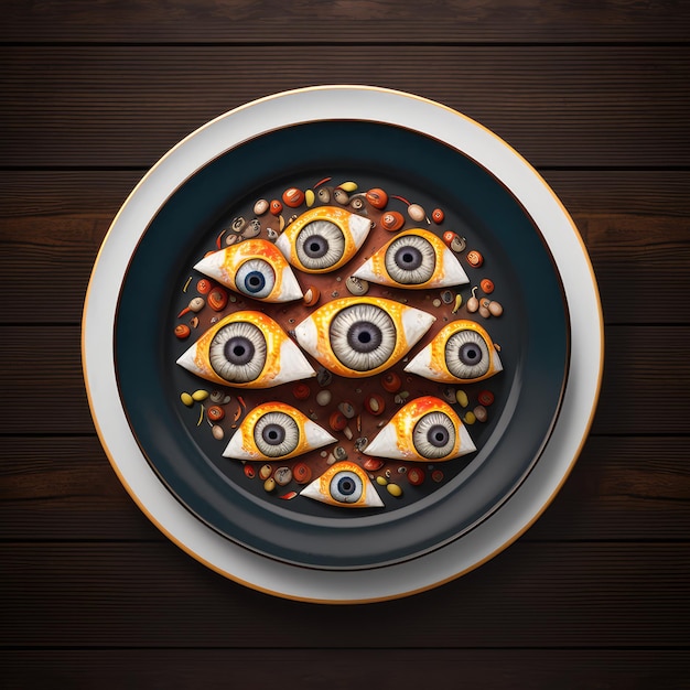 Mushrooms with Big Eye on Plate Fantastic Looking Fungus Watching Mushroom Generative AI Illustration