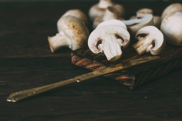 mushrooms on a wooden background