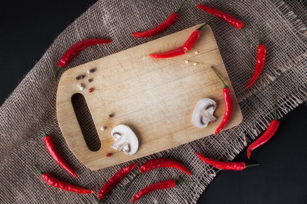 Mushrooms on a wooden cutting board