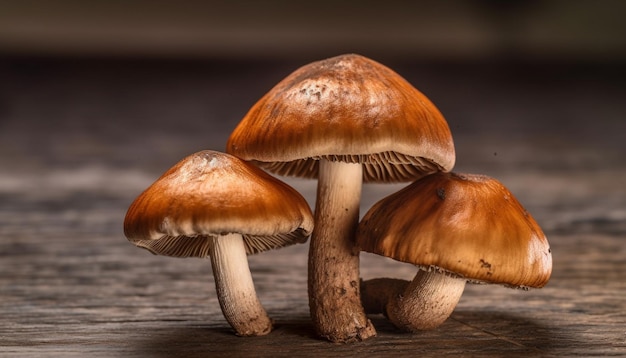 Mushrooms on a wooden surface