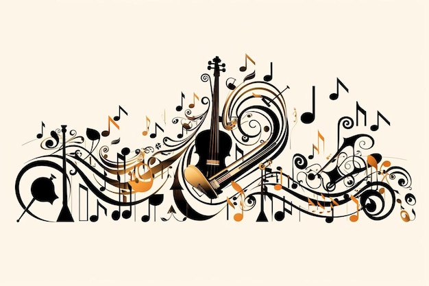 a music background with music notes and a musical instrument.