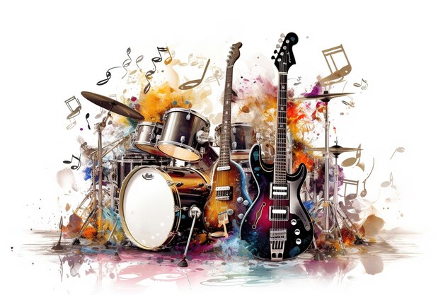 Music backgrounds drawing guitar isolated on white background Generated by AI