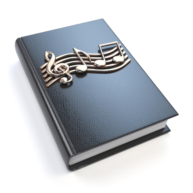 Music book with music notes and clef isolated on white background