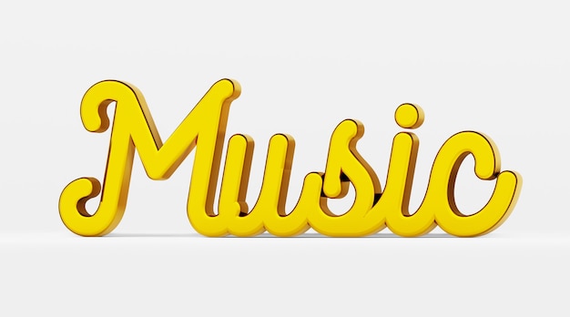 Music. A calligraphic phrase. Gold 3d logo in the style of hand calligraphy on a white uniform background with shadows