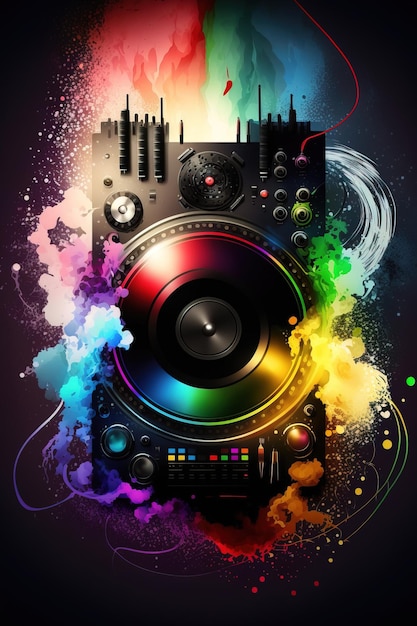 Music disc jockey turntable colorful background