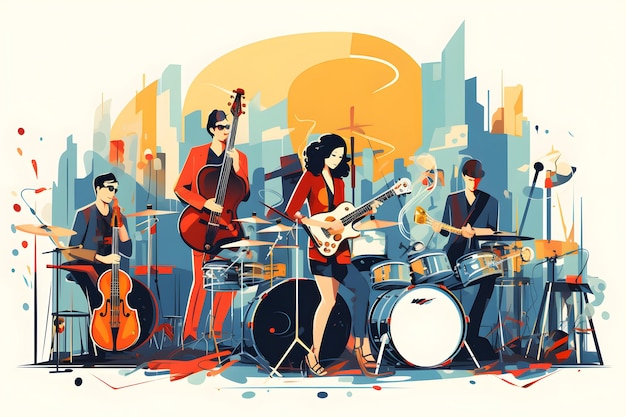 Music festivalVector illustrations of musicians people and musical instruments drums cello