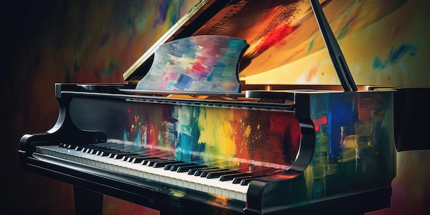 Photo music from a grand piano projecting a artistic colorful