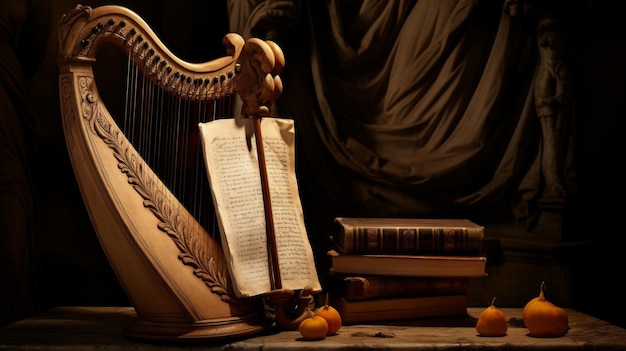 Музыка из лиры с рукописными струнами ярко оживляет слова и сказки