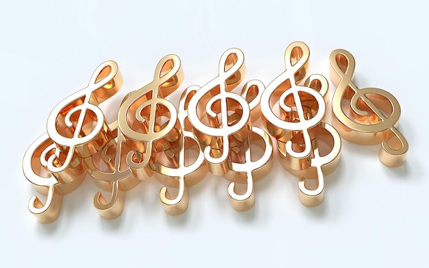 music golden keynotes on white background 3d illustration