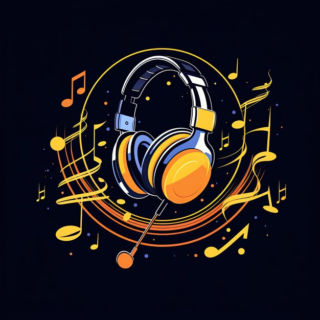 Photo music icons musical notes headphones and a vinyl record icon for music enthusiastsgenerated with ai