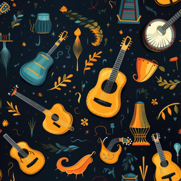 Premium Photo Music instruments harmonious melodies seamless pattern(08)