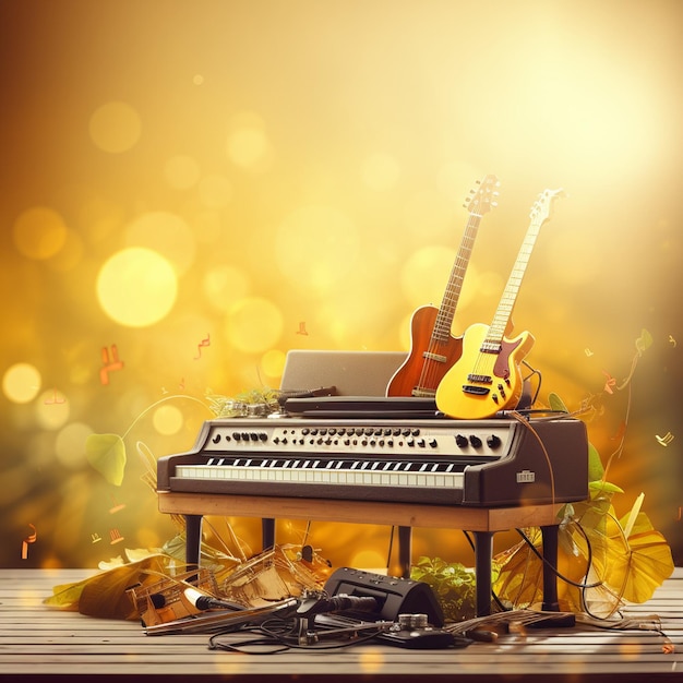 Music instruments sales podium background