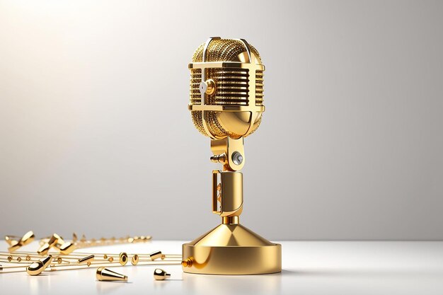 Music Or Journalism Award Concept Gold Microphone Isolated On White 3d Photo Background