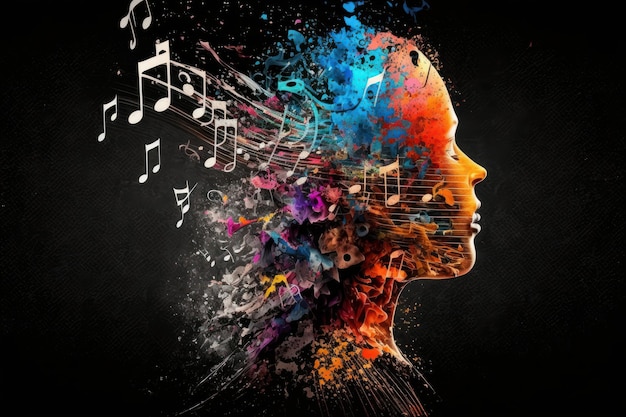 The music in the mind Music abstract art Created with generative AI technology