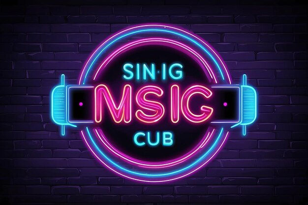 Photo music neon sing night club banner logo emblem and label bright signboard light electric banner with music sign vector illustration