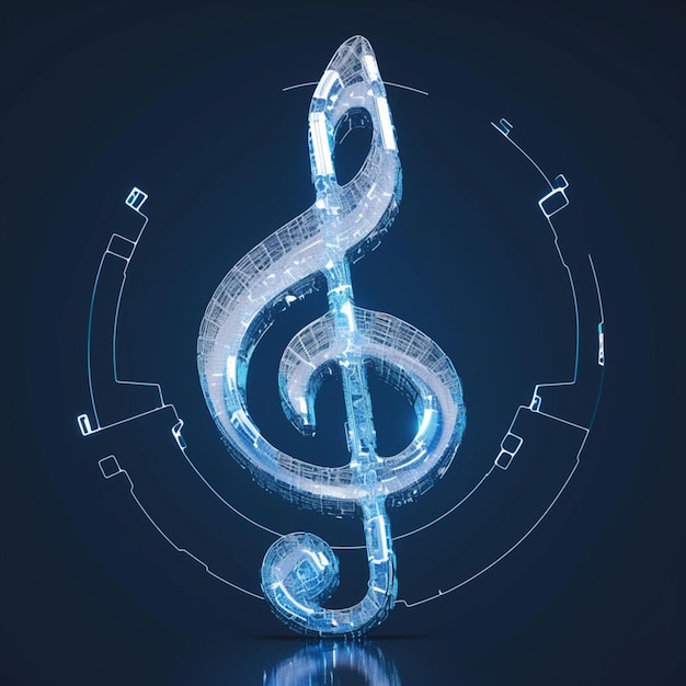 Music note depicted with intricate blue tech structure 3D rendering For Social Media Post Size