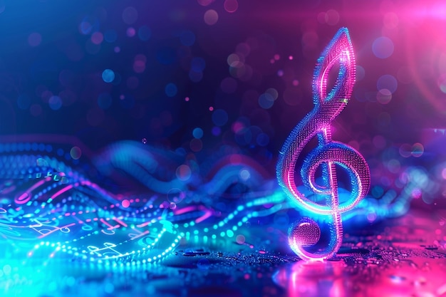 Music note made with glowing particles background