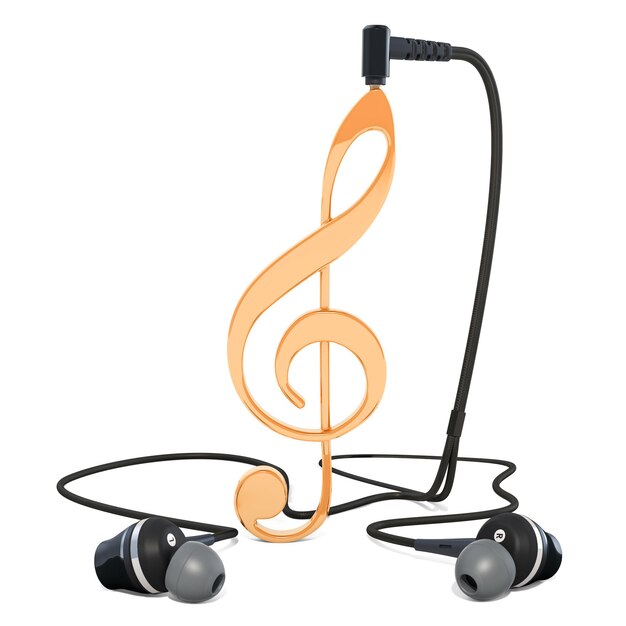 Photo music note with earphones musical concept 3d rendering