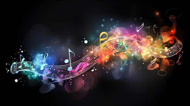 Premium AI Image | Music notes on a black background with a colorful ...