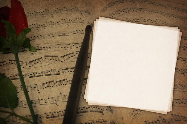 Photo music notes on fabric texture background with copyspace