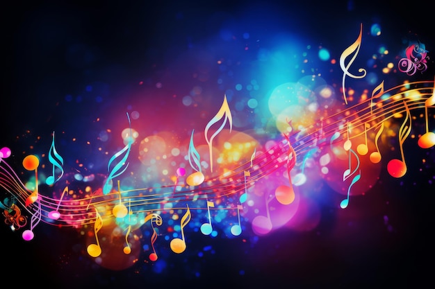 Music notes and signs on abstract dark background