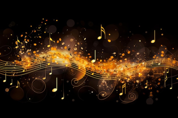 Music notes and signs on abstract dark background