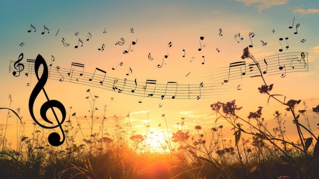 Music notes at sunset Generative AI