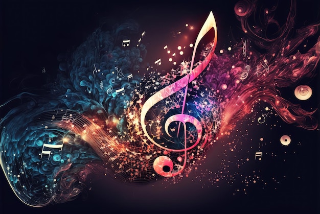 Photo music notes and treble clef musical art background generative ai