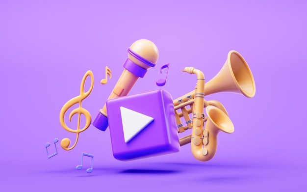 Music player sign with cartoon style 3d rendering 3D illustration