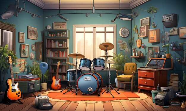 Music Rhythm Game Room Boys With Musical Instruments and Vin Trending Background Room Decorative