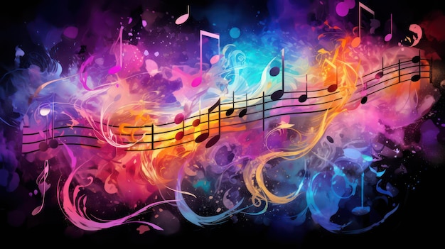 Premium AI Image | Music sheet with notes in the background of colorful ...