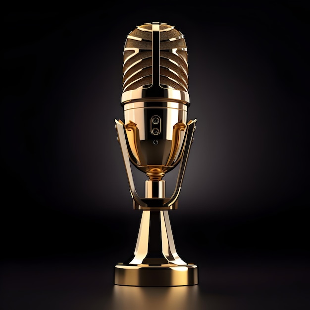 Music singing contest shape premium and realistic golden trophy cup concept of winning