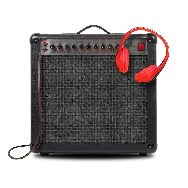 Music and sound Guitar amplifier headphone and cable front view isolated