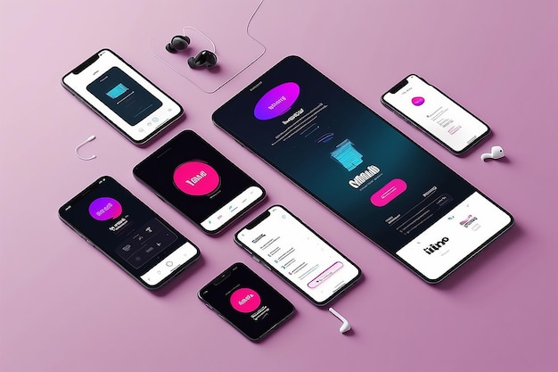 음악 스트리밍 서비스 브랜딩 모 앱 인터페이스에 로고를 통합 홍보 자료 및 상품