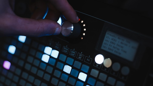 Music synthesizer with soft light close up