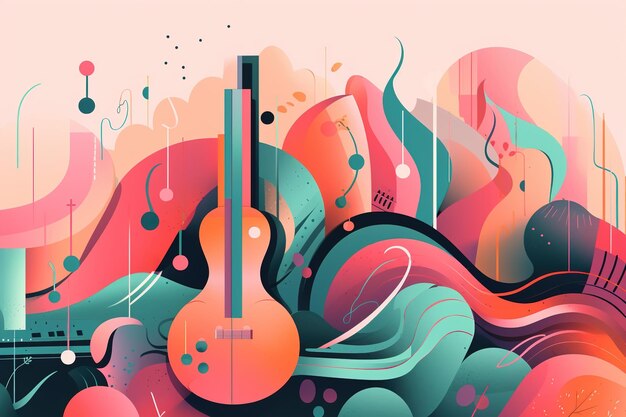 Photo music therapy abstract flat illustration concept generative ai