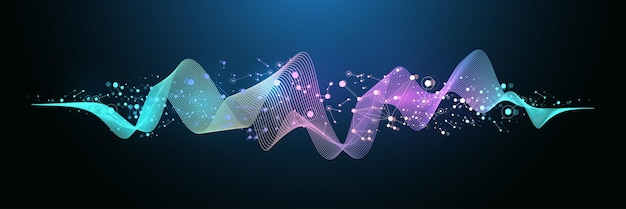 Foto disegno di poster di flusso d'onda musicale con linee e punti
