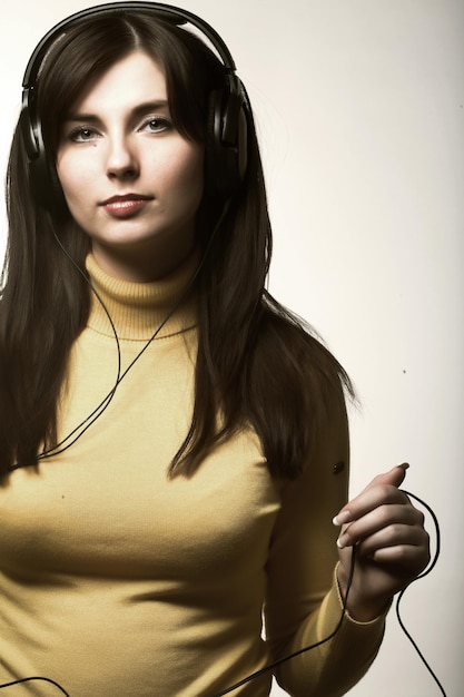 Music young brunette woman with headphones