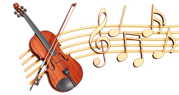 Foto concetto musicale ricevitore per violino con note musicali rendering 3d