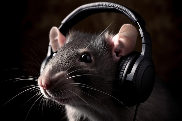 Musical Explorer A Rat in Headphones Listens to Nature's Melodies with Curiosity