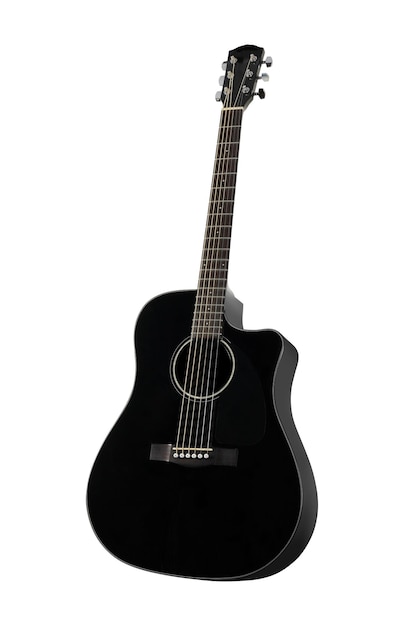 Musical instrument Black acoustic guitar Isolated