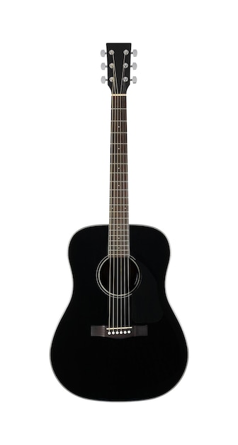 Musical instrument Black acoustic guitar vertical isolated