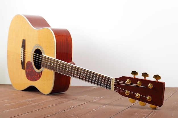 Musical instrument Classic acoustic guitar wood and white background