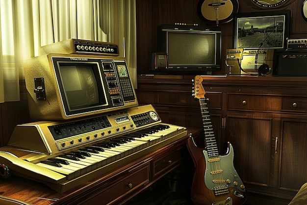 Musical instrument desk with a keyboard or guitar