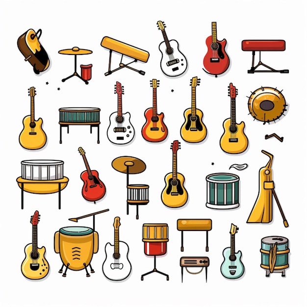 Premium AI Image Musical Instrument Emojis 2d cartoon vector illustration