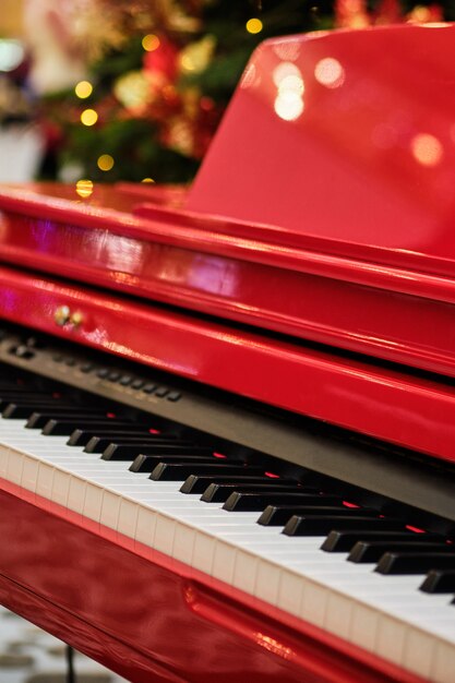 Musical instrument - piano. View from the side. Close up.